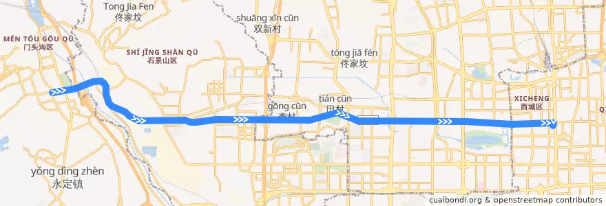 Mapa del recorrido Bus BRT4: 龙泉西公交场站 => 阜成门 de la línea  en Pequim.