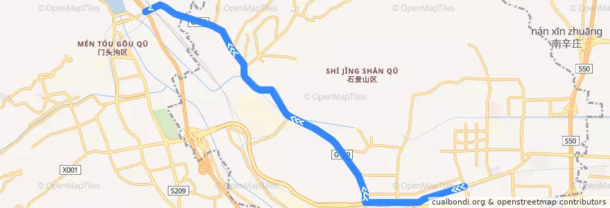 Mapa del recorrido Bus 336: 地铁海淀五路居站 => 大峪 de la línea  en 石景山区.