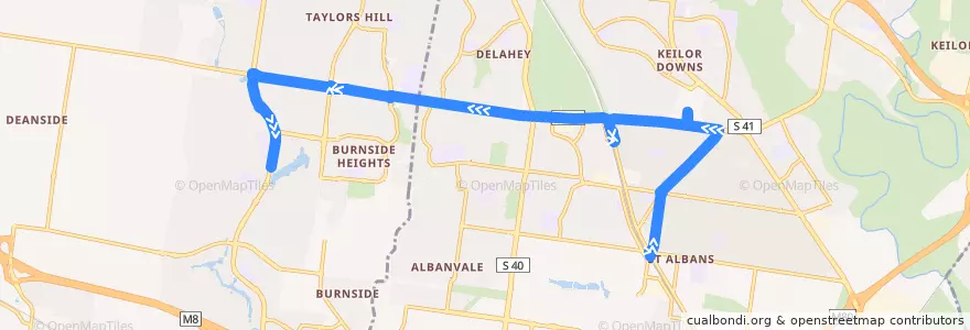 Mapa del recorrido Bus 418: St Albans Station => Keilor Plains Station => Caroline Springs de la línea  en 维多利亚州.