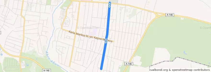 Mapa del recorrido маршрут № 2 de la línea  en Абинское городское поселение.