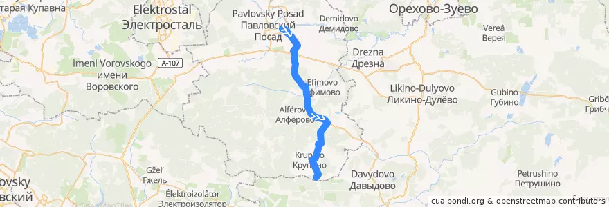 Mapa del recorrido Автобус №34: Павловский Посад - Чисто-Перухово de la línea  en городской округ Павловский Посад.