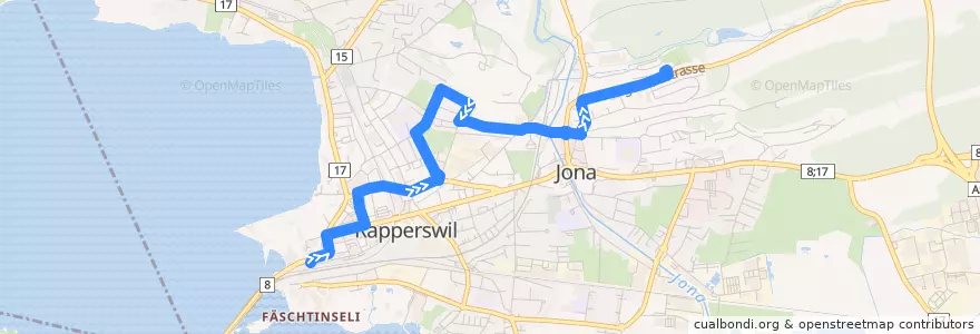 Mapa del recorrido Bus 993: Rapperswil, Bahnhof => Jona, Wendeplatz de la línea  en Rapperswil-Jona.
