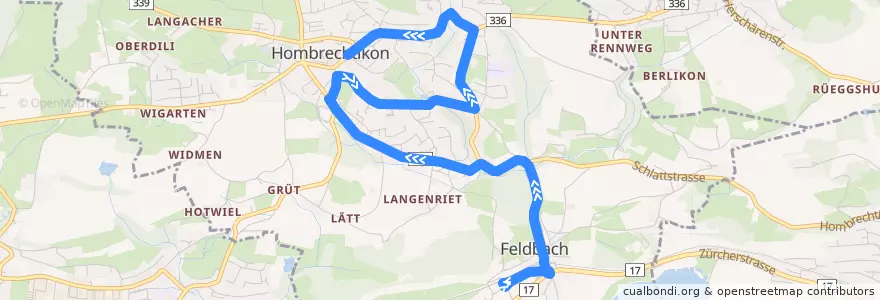 Mapa del recorrido Bus 970: Feldbach, Bahnhof => Hombrechtikon, Post de la línea  en Hombrechtikon.