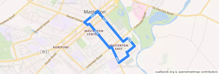 Mapa del recorrido Masterton East de la línea  en Masterton District.