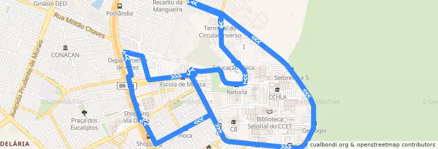 Mapa del recorrido 588 - Circular UFRN Inverso de la línea  en Natal.