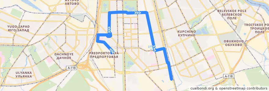 Mapa del recorrido Автобус № 63: улица Костюшко => станция метро «Купчино» de la línea  en Московский район.