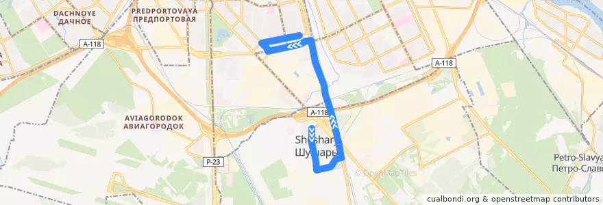 Mapa del recorrido Автобус № 190: Шушары, Вишерская улица => Звёздная улица de la línea  en Санкт-Петербург.
