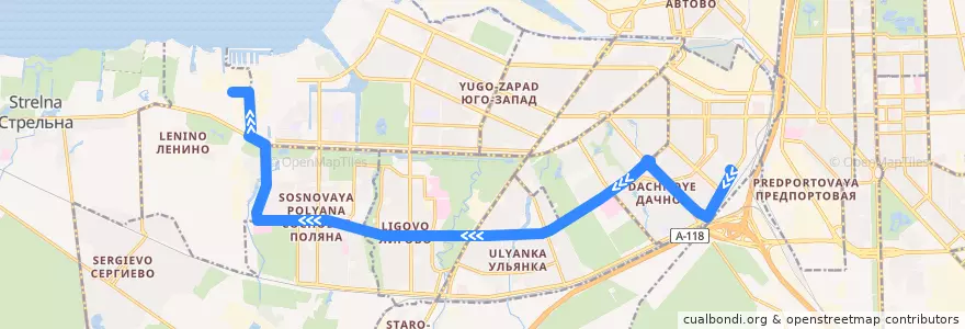 Mapa del recorrido Автобус № 68: Счастливая улица => ЛЭМЗ de la línea  en Санкт-Петербург.