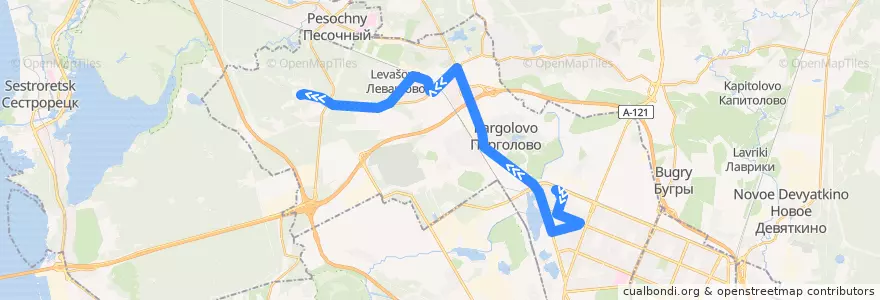 Mapa del recorrido Автобус № 75: улица Жени Егоровой => Новоселки de la línea  en Выборгский район.