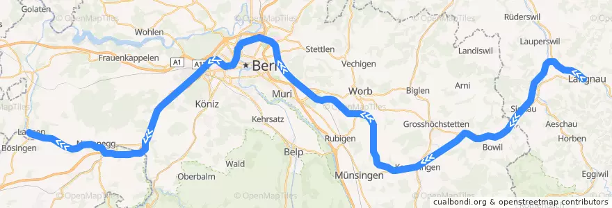 Mapa del recorrido S2: Langnau i.E. => Laupen de la línea  en 伯尔尼.