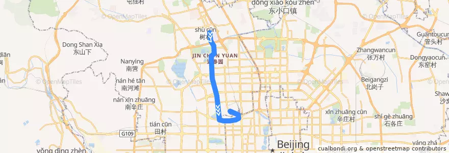Mapa del recorrido Bus 运通105: 上地五街东口 => 中苑宾馆 de la línea  en Пекин.