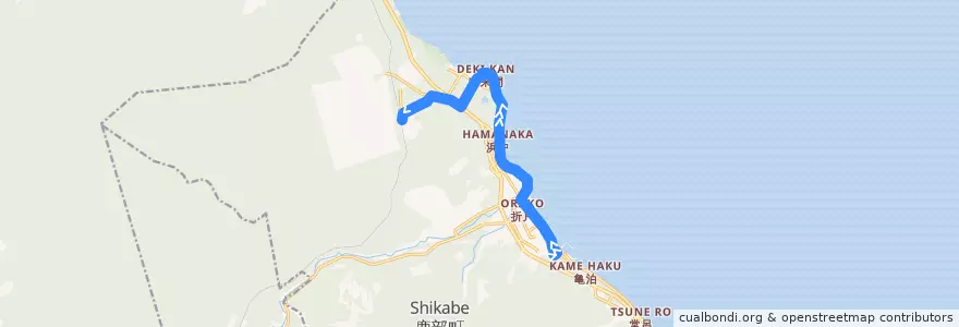 Mapa del recorrido 鹿部・鹿部駅（魚栽センター経由） de la línea  en 鹿部町.
