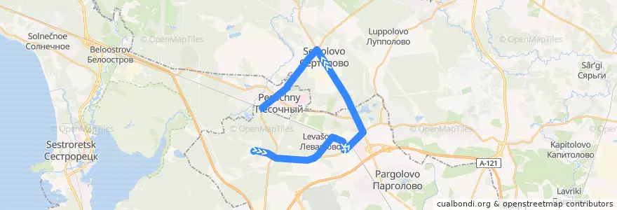 Mapa del recorrido Автобус № 84: Новоселки => ж/д станция Песочная de la línea  en Ленинградская область.