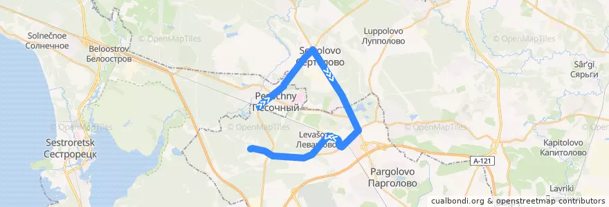 Mapa del recorrido Автобус № 84: ж/д станция Песочная => Новоселки de la línea  en Ленинградская область.