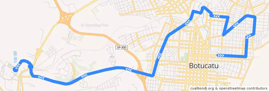 Mapa del recorrido 216 Bairro Alto / Unesp de la línea  en Botucatu.
