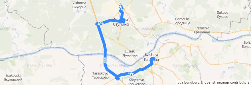 Mapa del recorrido Автобус №57: Ступино-Колтово-Кашира de la línea  en Московская область.