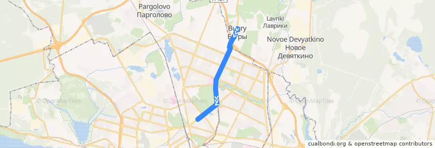 Mapa del recorrido Автобус № 99ш: Бугры => улица Орбели de la línea  en San Pietroburgo.