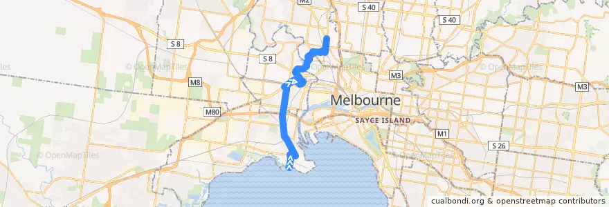 Mapa del recorrido Bus 472: Williamstown => Footscray => Moonee Ponds Interchange de la línea  en ビクトリア.
