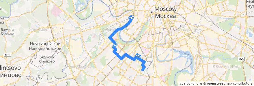 Mapa del recorrido Автобус 119: Киевский вокзал - Нагорный бульвар de la línea  en Москва.