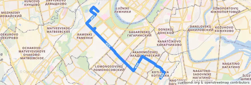Mapa del recorrido Автобус 67: Нагорный бульвар - Улица Довженко de la línea  en Москва.