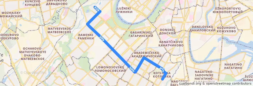 Mapa del recorrido Автобус 67: Улица Довженко - Нагорный бульвар de la línea  en Moskou.