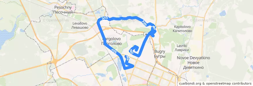 Mapa del recorrido Автобус № 104: улица Жени Егоровой => улица Фёдора Абрамова de la línea  en Ленинградская область.