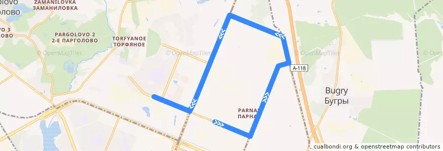 Mapa del recorrido Автобус № 113: 3-й Верхний переулок, 5 => станция метро «Парнас» de la línea  en Выборгский район.