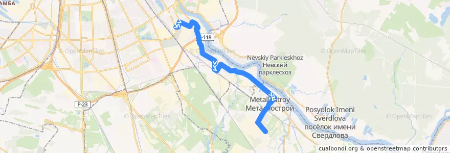 Mapa del recorrido Автобус № 115: проспект Александровской Фермы => Металлострой, НИИЭФА de la línea  en Санкт-Петербург.