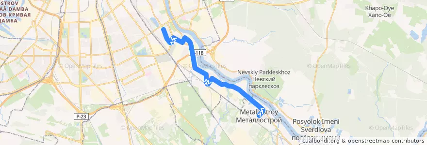 Mapa del recorrido Автобус № 115а: Металлострой, Центральная улица => проспект Александровской Фермы de la línea  en Невский район.