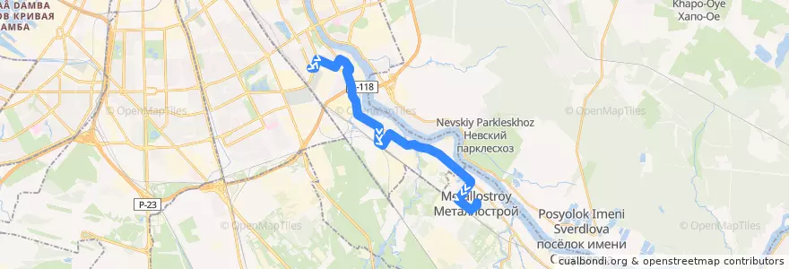 Mapa del recorrido Автобус № 115а: проспект Александровской Фермы => Металлострой, Центральная улица de la línea  en Санкт-Петербург.