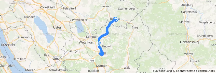 Mapa del recorrido Dampfbahn Zürcher Oberland de la línea  en Zurigo.