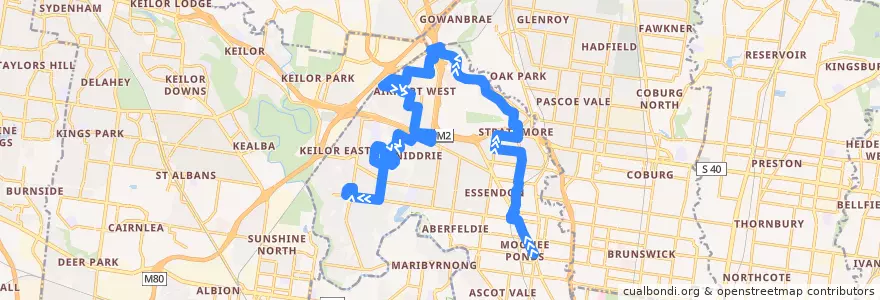 Mapa del recorrido Bus 469: Moonee Ponds => Strathmore => Keilor East de la línea  en City of Moonee Valley.