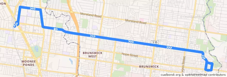 Mapa del recorrido Bus 503: Essendon => Albion Street => East Brunswick de la línea  en ビクトリア.