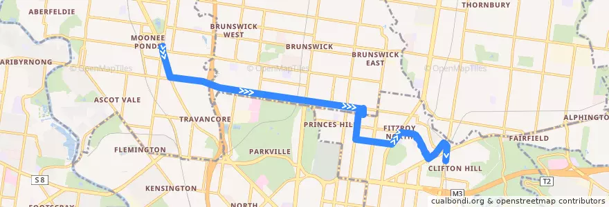 Mapa del recorrido Bus 504: Moonee Ponds Interchange => East Brunswick => Clifton Hill de la línea  en ビクトリア.