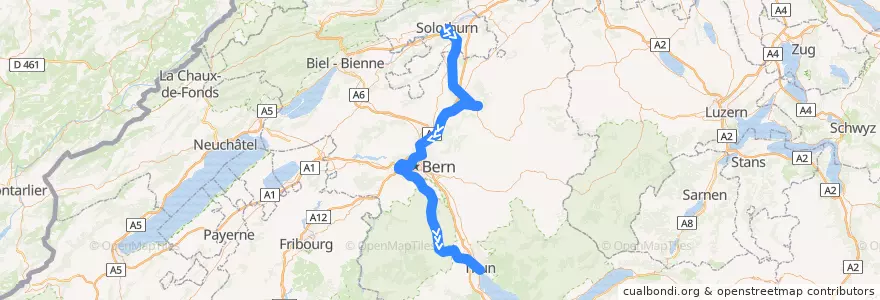 Mapa del recorrido S44: Solothurn => Thun de la línea  en ベルン.