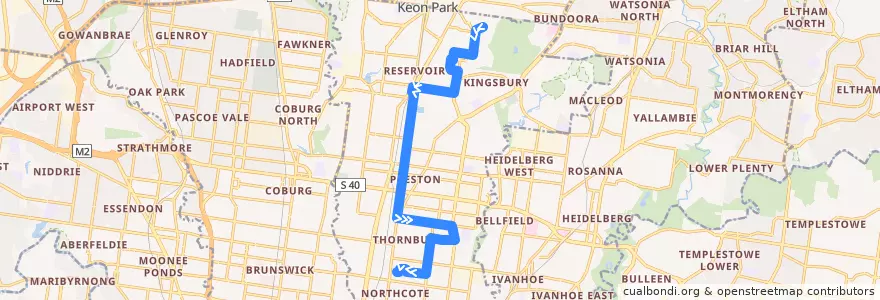Mapa del recorrido Bus 552: North East Reservoir => Northcote Plaza de la línea  en City of Darebin.