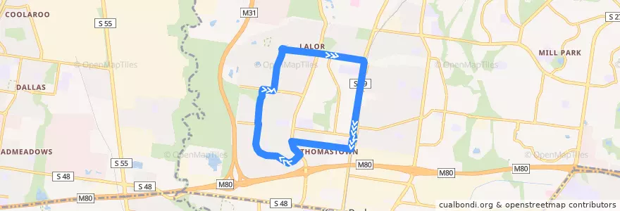Mapa del recorrido Bus 554: Thomastown - West Lalor Loop (clockwise) de la línea  en City of Whittlesea.