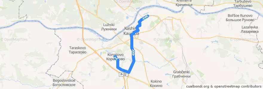 Mapa del recorrido Автобус №23: Кашира-Корыстово de la línea  en городской округ Кашира.