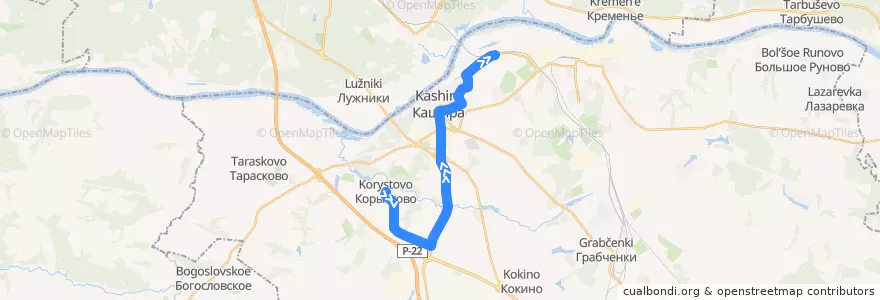 Mapa del recorrido Автобус №23: Корыстово-Кашира de la línea  en городской округ Кашира.