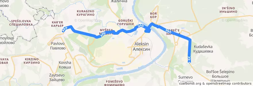 Mapa del recorrido Автобус №109: станция Средняя -> Сельхозтехника de la línea  en городской округ Алексин.