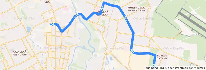 Mapa del recorrido Маршрут трамвая №1: "Хлебозавод - АПЗ-20" de la línea  en Kursk.