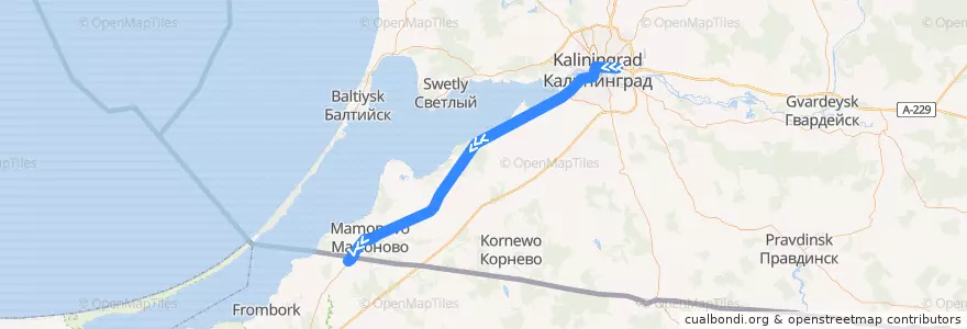 Mapa del recorrido Bus 253: Kaliningrad => Essen de la línea  en Oblast de Kaliningrad.