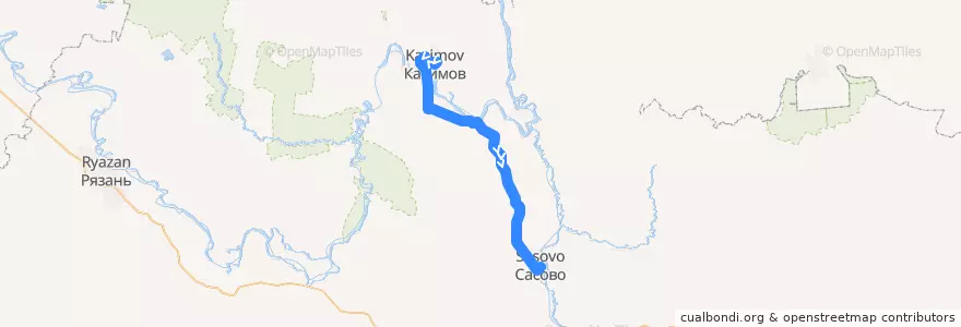 Mapa del recorrido Касимов — Сасово de la línea  en リャザン州.