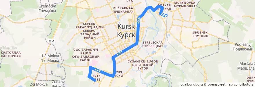 Mapa del recorrido Маршрут автобуса №80: "Железнодорожный вокзал - площадь Комарова" de la línea  en городской округ Курск.