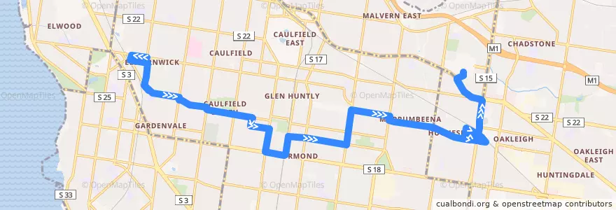 Mapa del recorrido Bus 625: Elsternwick => Ormond & Oakleigh => Chadstone SC de la línea  en ولاية فيكتوريا.
