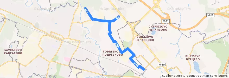 Mapa del recorrido Маршрут №15: Гучковка - платформа Новоподрезково de la línea  en Khimki Urban Okrug.