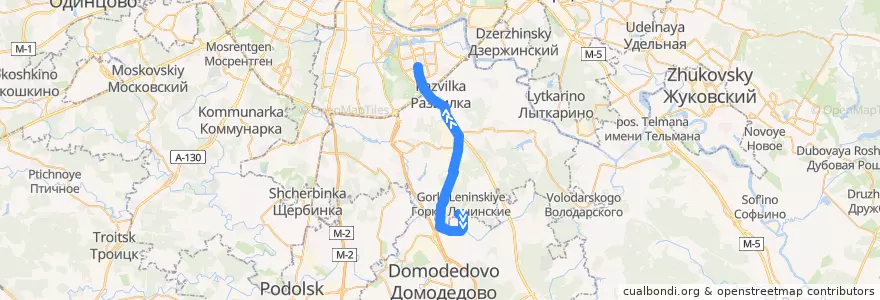 Mapa del recorrido Автобус 439: Горки Ленинские - метро Домодедовская de la línea  en Oblast Moskou.