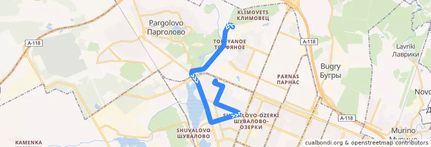 Mapa del recorrido Автобус № 167: садоводство "Климовец" => улица Жени Егоровой de la línea  en Wyborger Rajon.