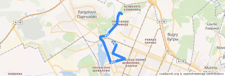 Mapa del recorrido Автобус № 167: улица Жени Егоровой => садоводство "Климовец" de la línea  en Wyborger Rajon.
