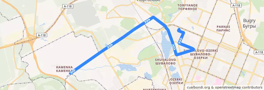 Mapa del recorrido Автобус № 173: Каменка => улица Жени Егоровой de la línea  en Санкт-Петербург.